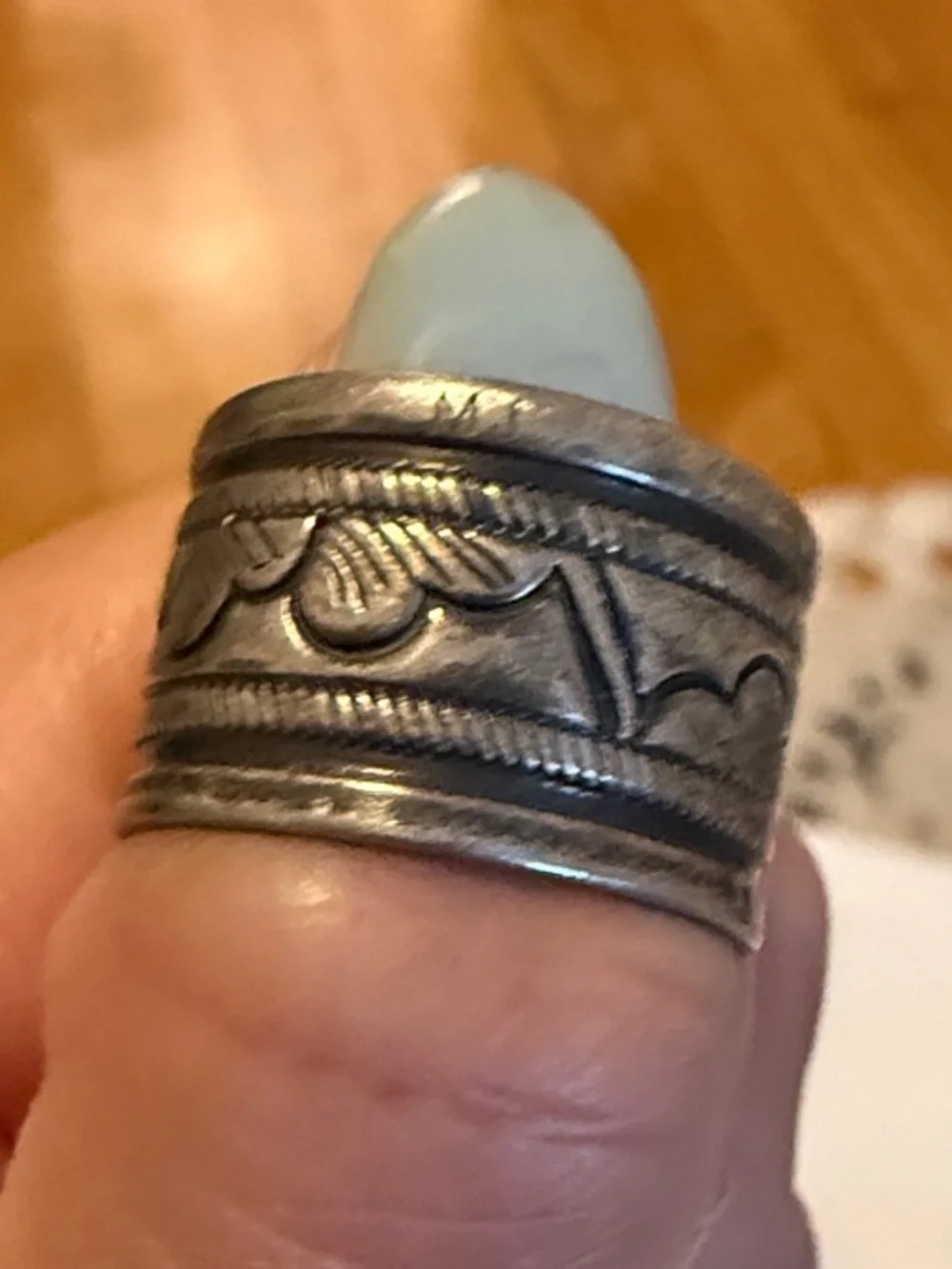 Marc Jacobs Sterling Heart Print Carved Ring - Size 7 or 8
